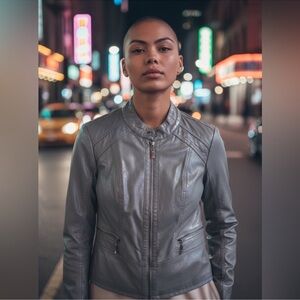 Vintage Apt. 9 Women's Gray Faux Leather Moto Jacket